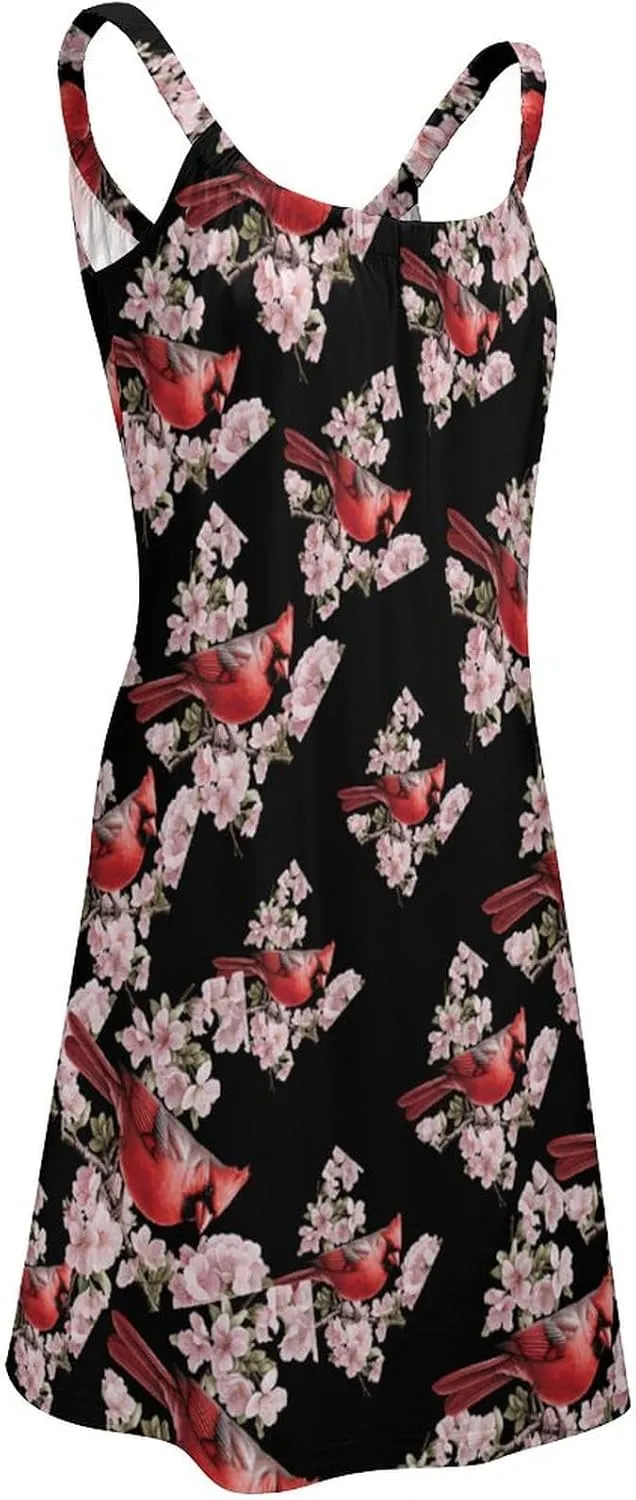 Cardinal Bird Women's Sleeveless Dresses Summer Beach Cover Up Tank Dress Short Sundresses for Beach