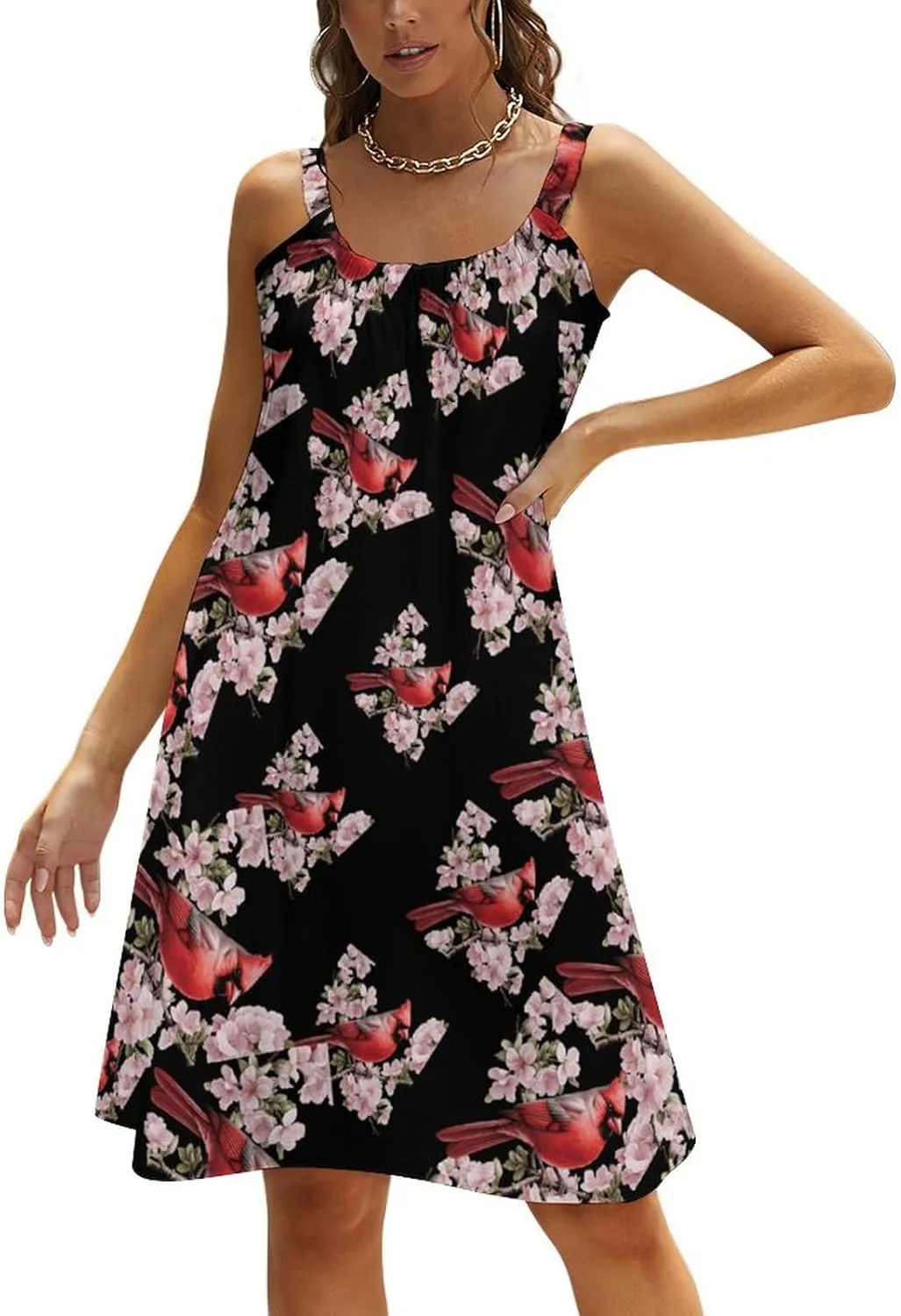 Cardinal Bird Women's Sleeveless Dresses Summer Beach Cover Up Tank Dress Short Sundresses for Beach