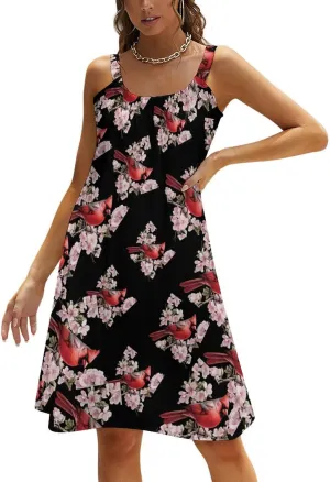 Cardinal Bird Women's Sleeveless Dresses Summer Beach Cover Up Tank Dress Short Sundresses for Beach