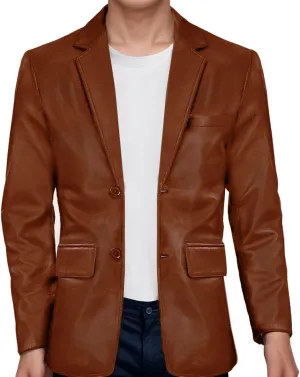 Casual Leather Blazer For Men - Genuine Lambskin Mens Real Leather Jacket Coat