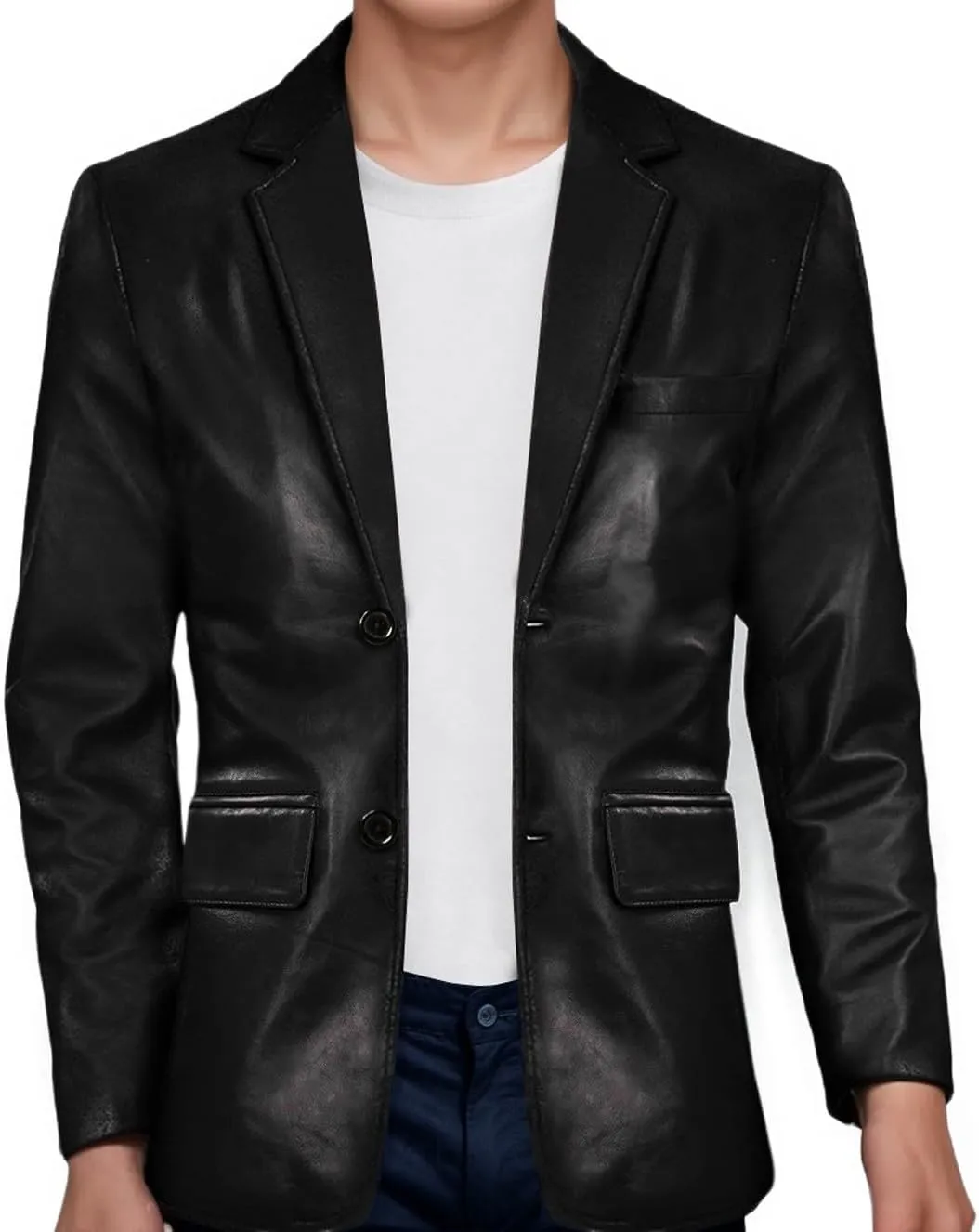 Casual Leather Blazer For Men - Genuine Lambskin Mens Real Leather Jacket Coat