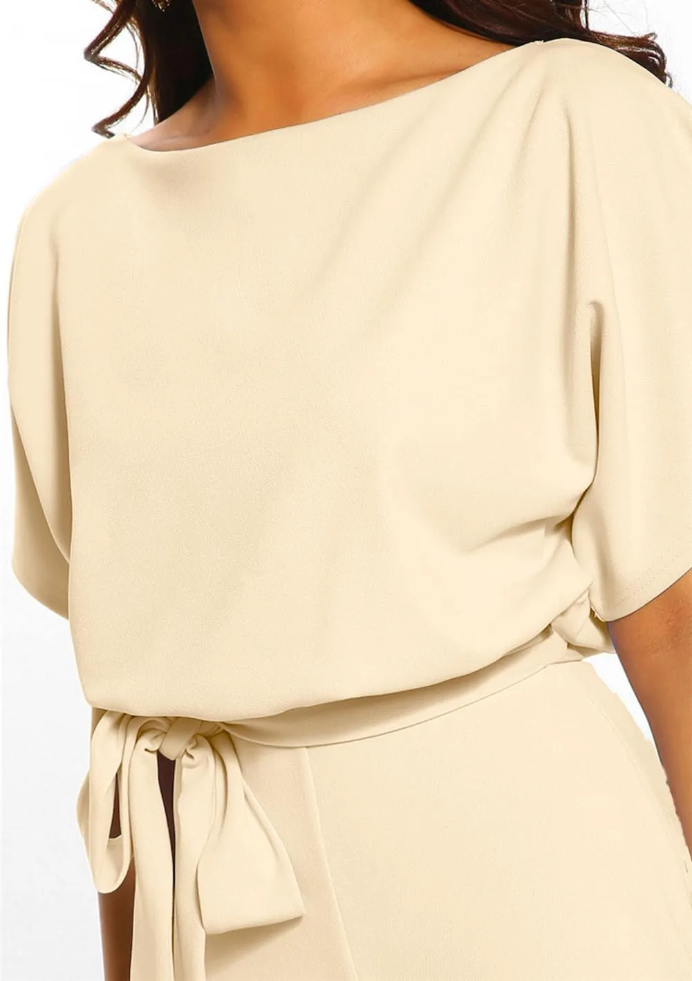 CHARTOU Women's Short Sleeve Bow Tie Wide Leg Cropped Capri Romper Palazzo Pants Jumpsuit