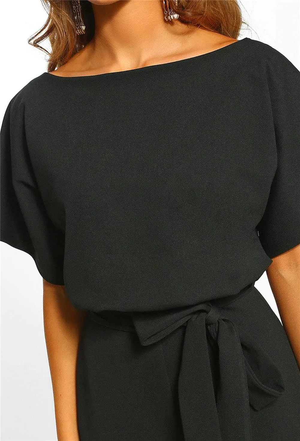 CHARTOU Women's Short Sleeve Bow Tie Wide Leg Cropped Capri Romper Palazzo Pants Jumpsuit