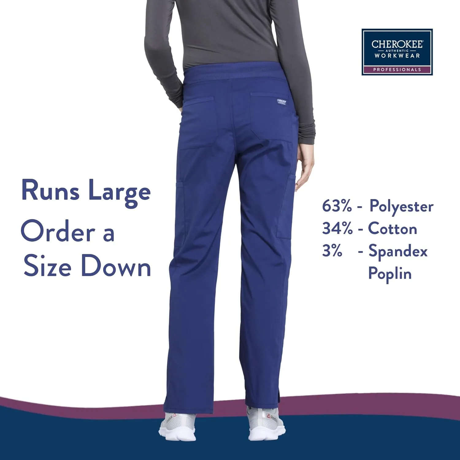 Cherokee Women's Scrub Pants Mid Rise Straight Leg Pull-on Cargo Pant with 6 Pockets & 2-Way Stretch Fabric - WW170