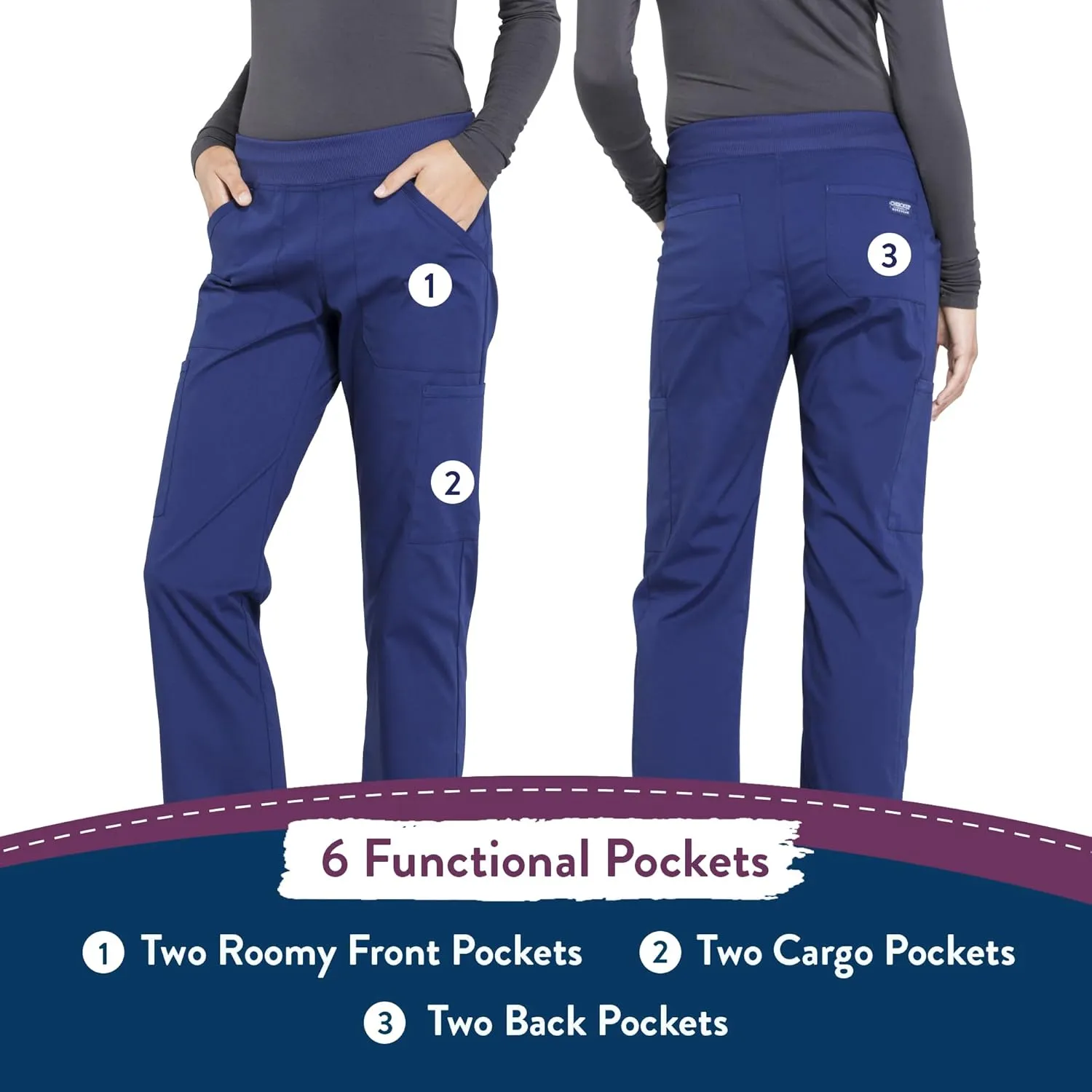 Cherokee Women's Scrub Pants Mid Rise Straight Leg Pull-on Cargo Pant with 6 Pockets & 2-Way Stretch Fabric - WW170