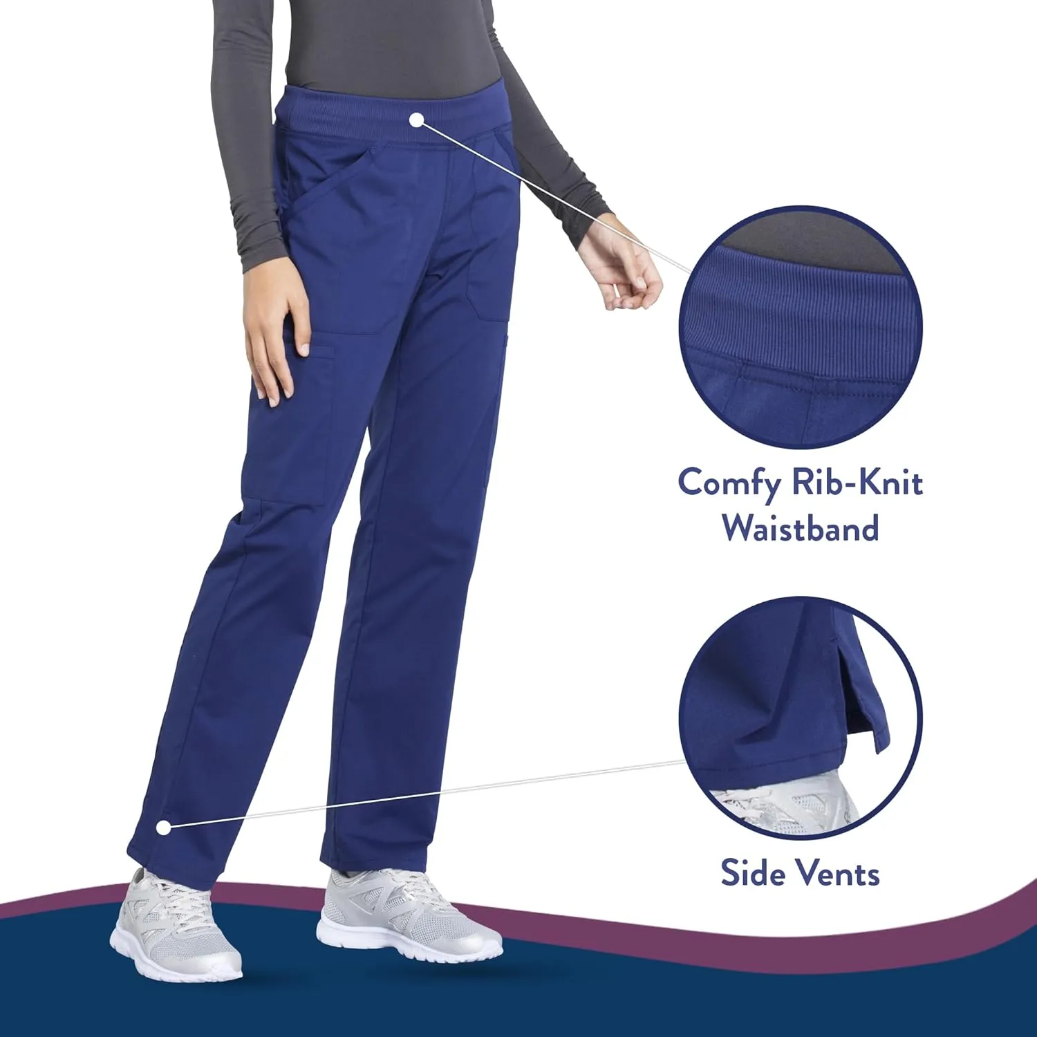 Cherokee Women's Scrub Pants Mid Rise Straight Leg Pull-on Cargo Pant with 6 Pockets & 2-Way Stretch Fabric - WW170