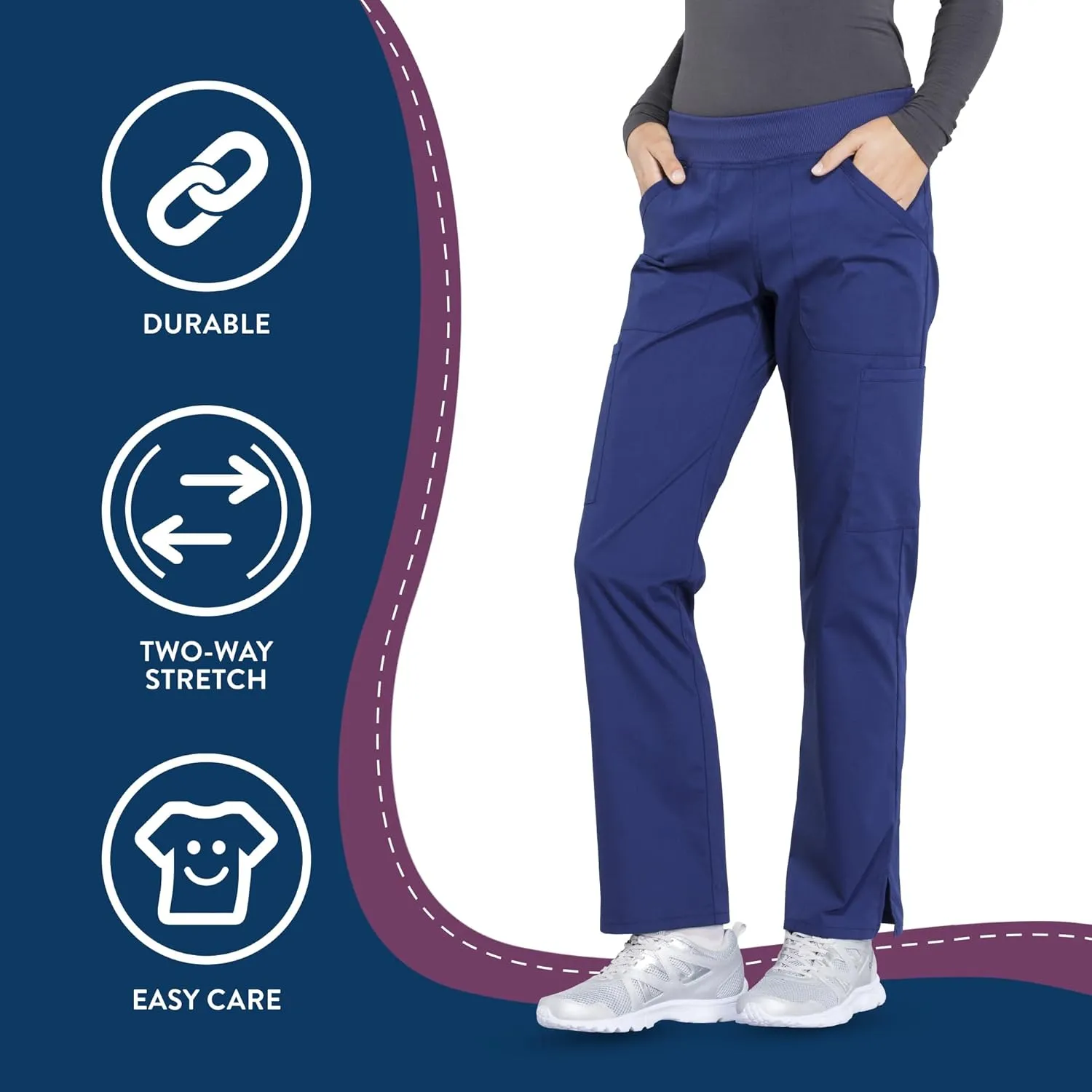 Cherokee Women's Scrub Pants Mid Rise Straight Leg Pull-on Cargo Pant with 6 Pockets & 2-Way Stretch Fabric - WW170