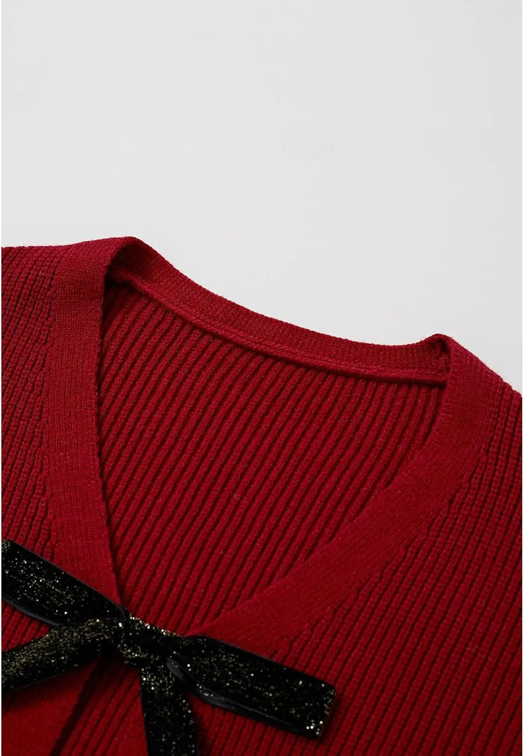 CHICWISH Women Velvet Tie Front Crop Ribbed Knit Cardigan Sweaters V Neck Long Sleeves Trendy Fall Winter Casual Tops