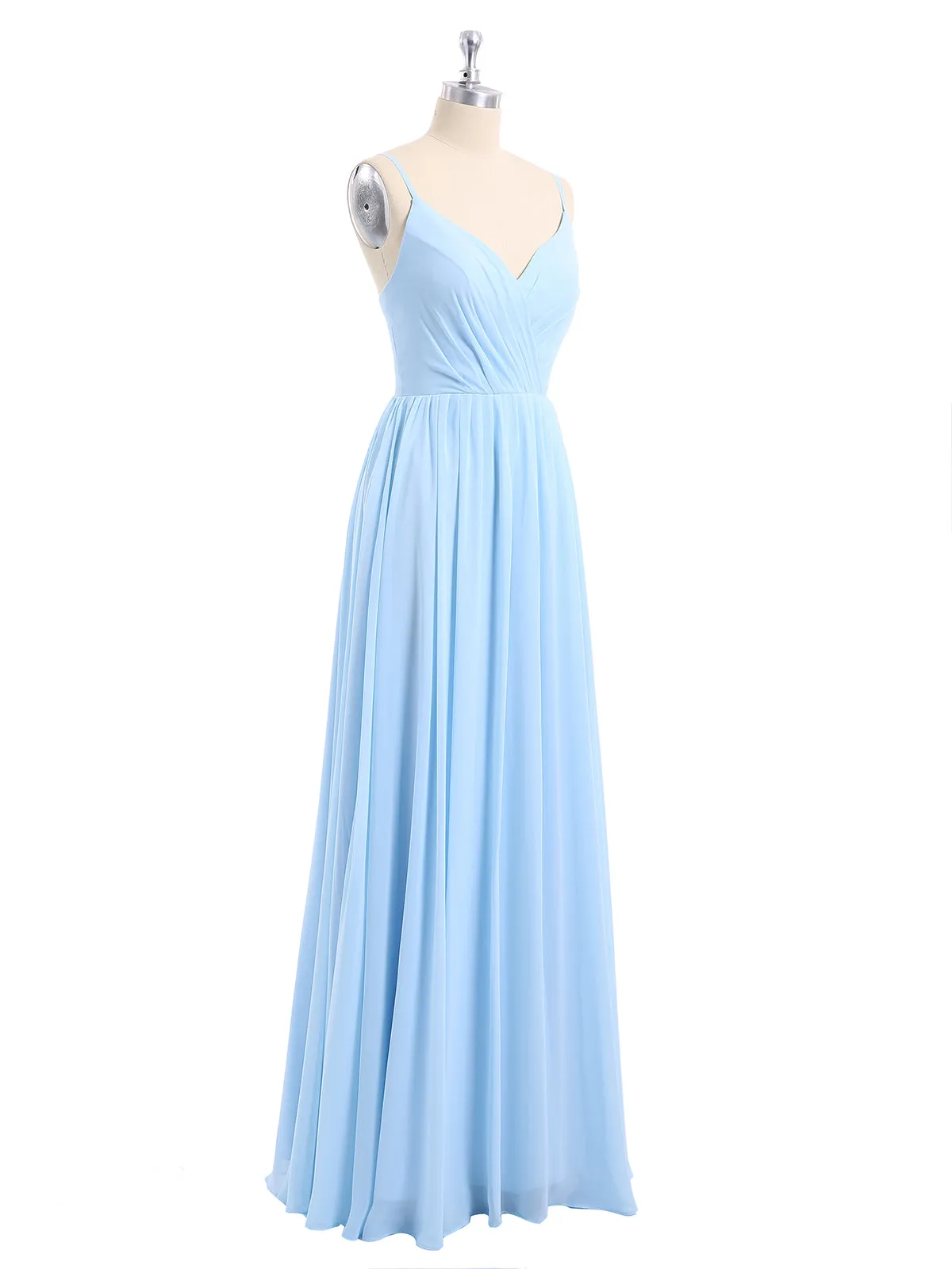 Chiffon Bridesmaid Dresses with Spaghetti Straps-Sky Blue Plus Size