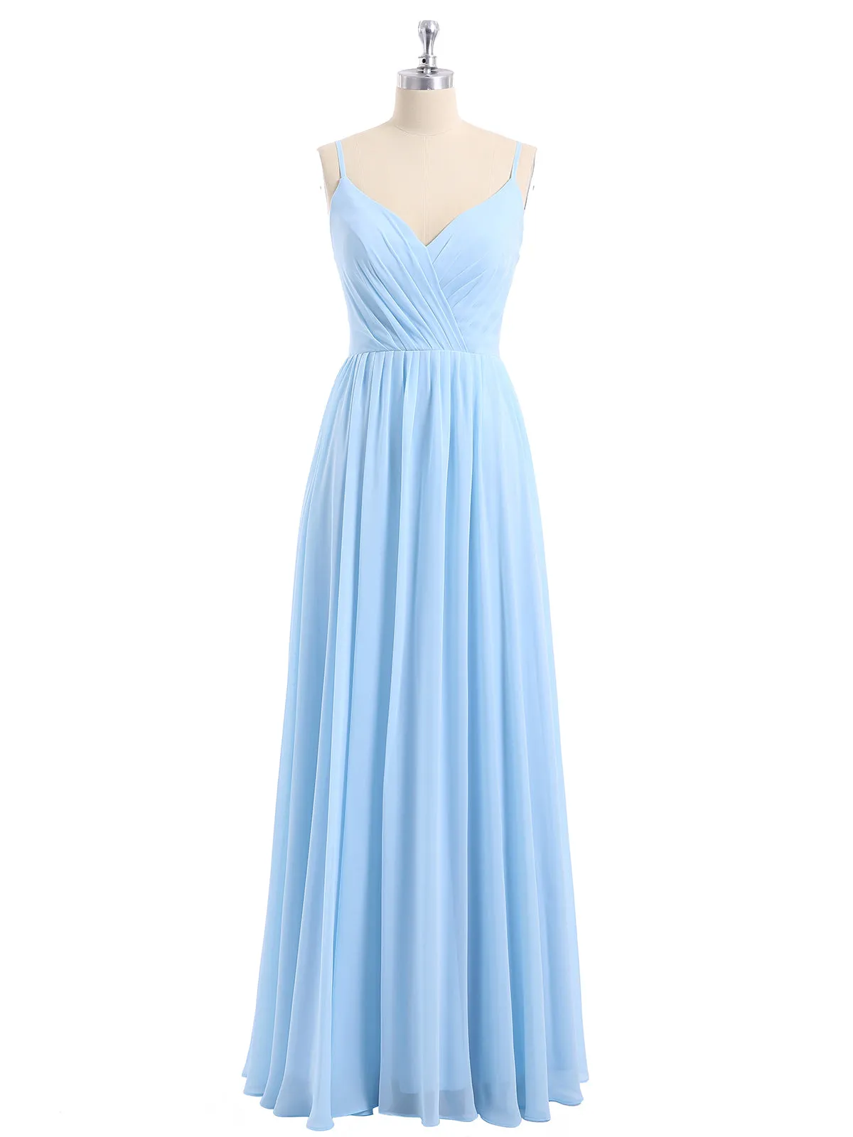 Chiffon Bridesmaid Dresses with Spaghetti Straps-Sky Blue Plus Size