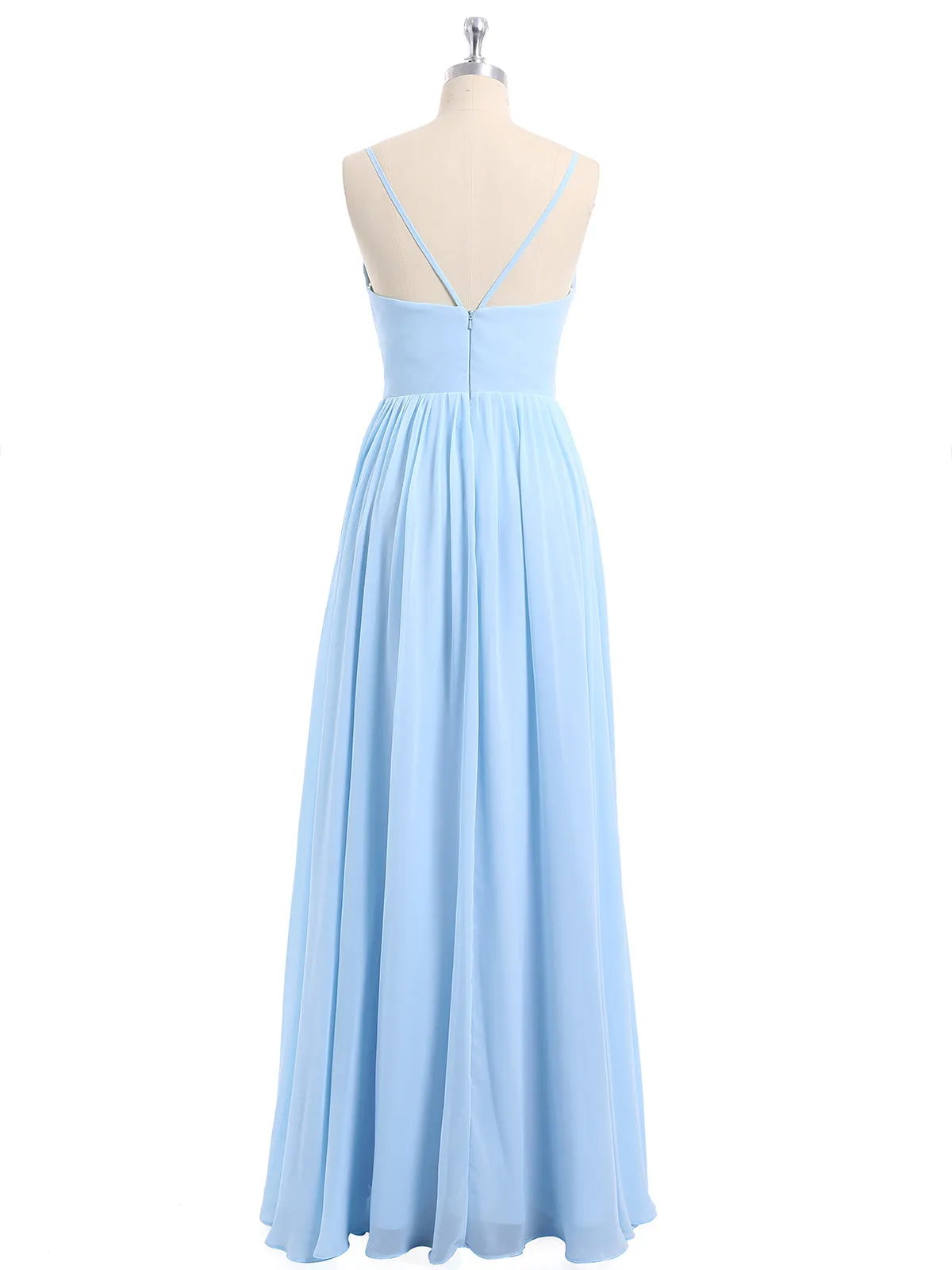 Chiffon Bridesmaid Dresses with Spaghetti Straps-Sky Blue Plus Size