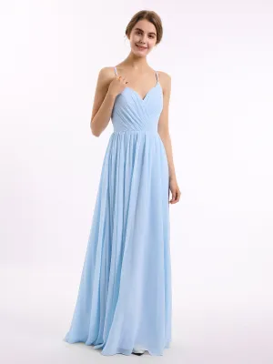 Chiffon Bridesmaid Dresses with Spaghetti Straps-Sky Blue Plus Size