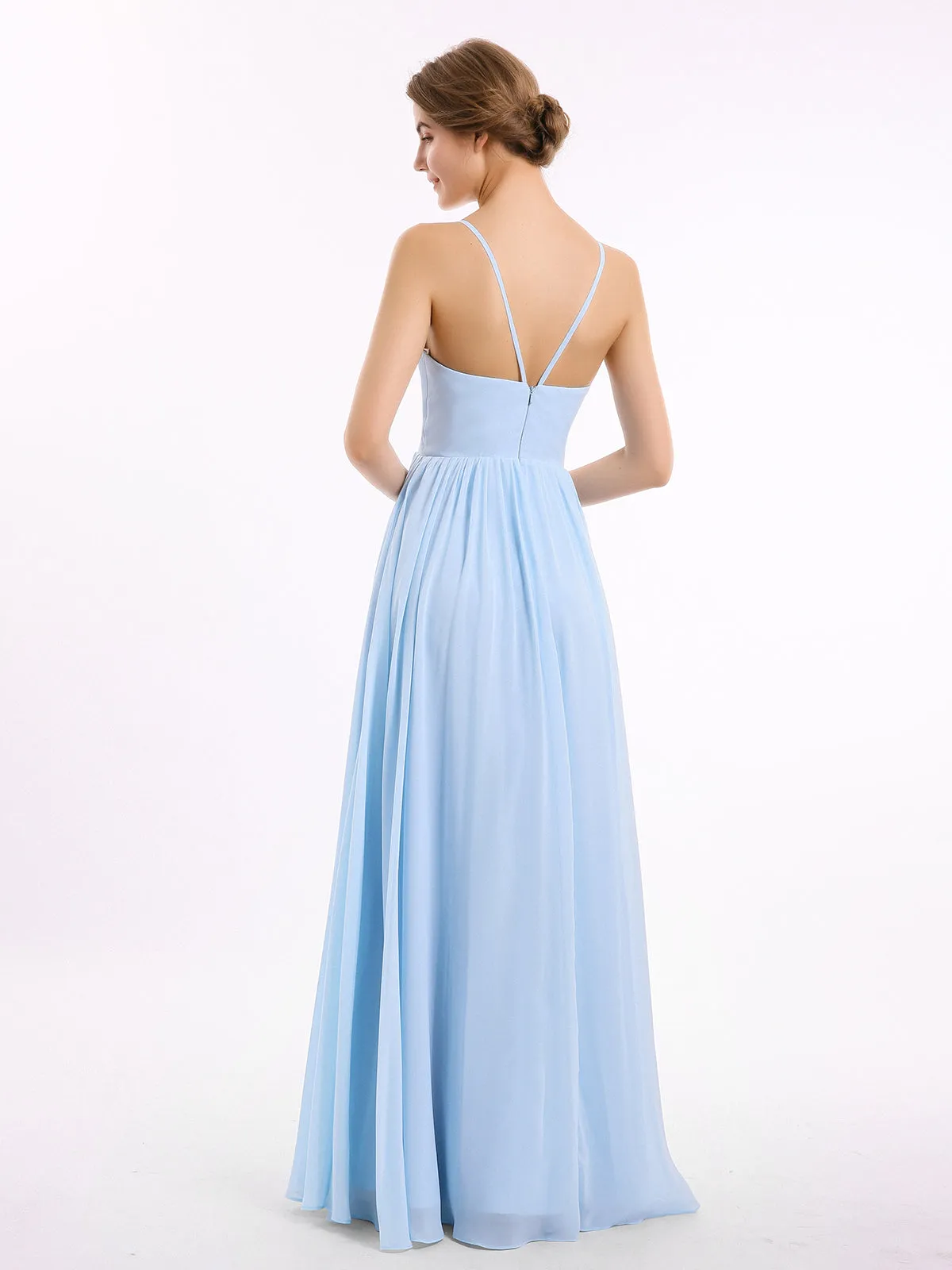 Chiffon Bridesmaid Dresses with Spaghetti Straps-Sky Blue Plus Size