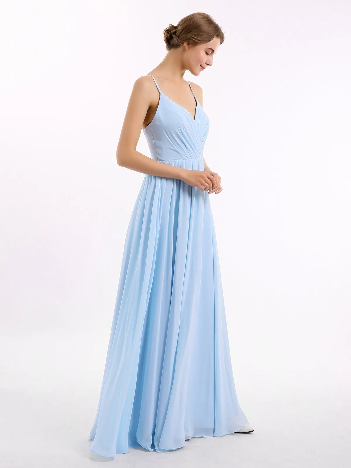 Chiffon Bridesmaid Dresses with Spaghetti Straps-Sky Blue Plus Size