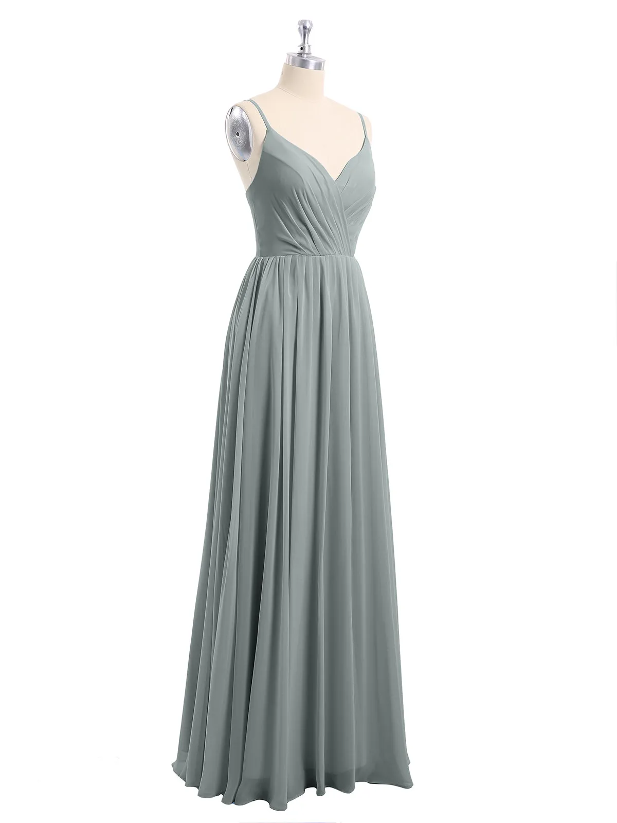 Chiffon Bridesmaid Dresses with Spaghetti Straps-Steel Grey
