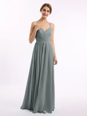 Chiffon Bridesmaid Dresses with Spaghetti Straps-Steel Grey