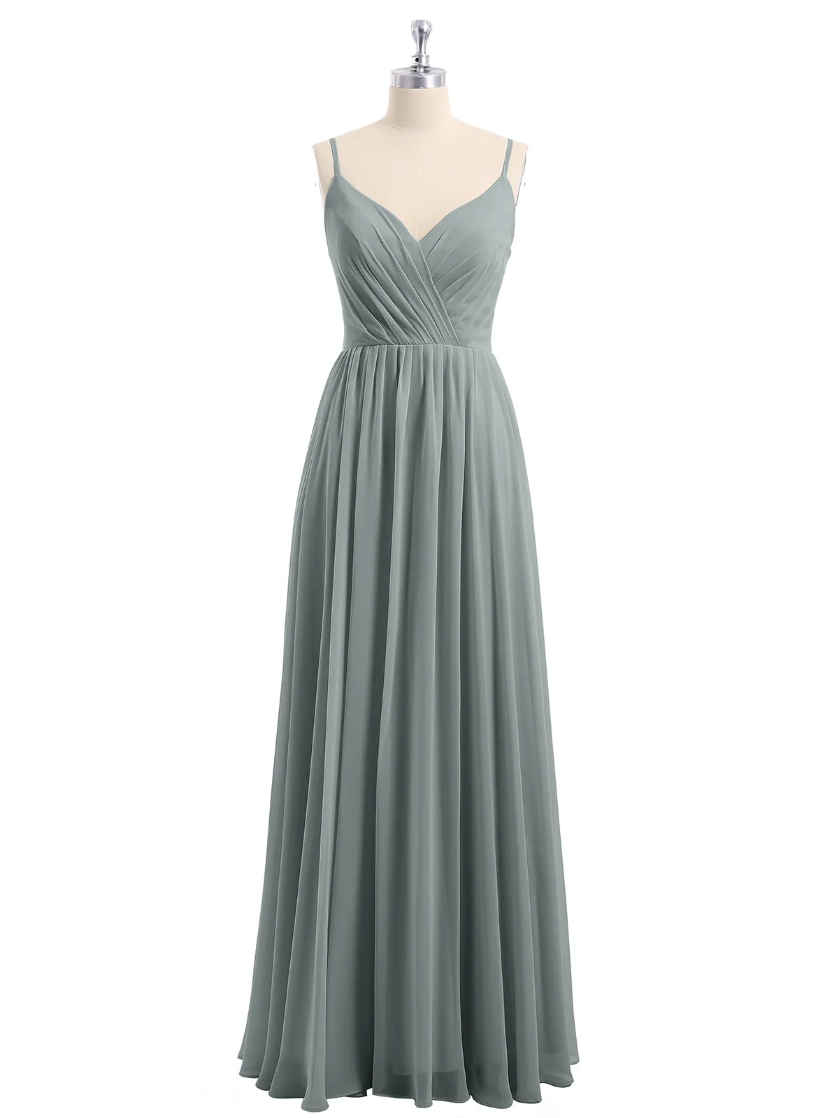 Chiffon Bridesmaid Dresses with Spaghetti Straps-Steel Grey
