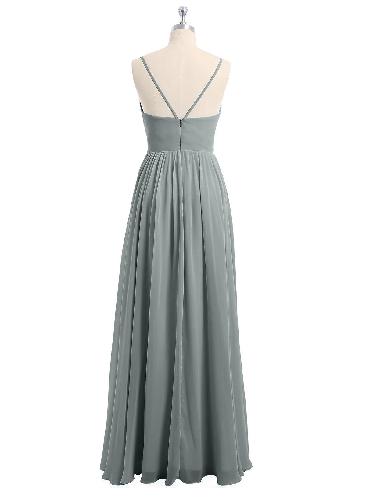 Chiffon Bridesmaid Dresses with Spaghetti Straps-Steel Grey