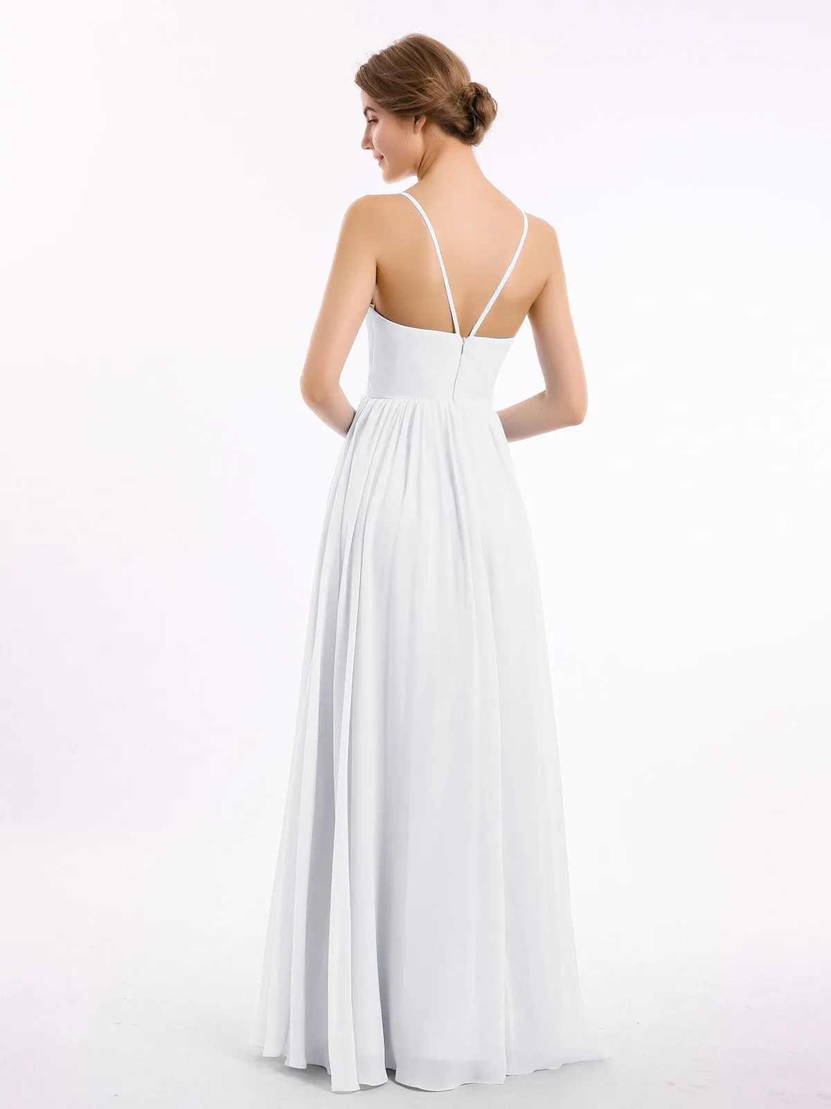 Chiffon Bridesmaid Dresses with Spaghetti Straps-White