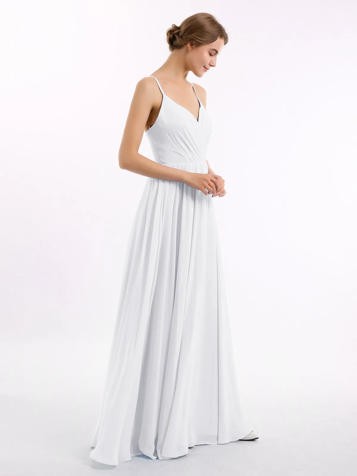 Chiffon Bridesmaid Dresses with Spaghetti Straps-White