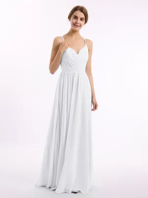 Chiffon Bridesmaid Dresses with Spaghetti Straps-White