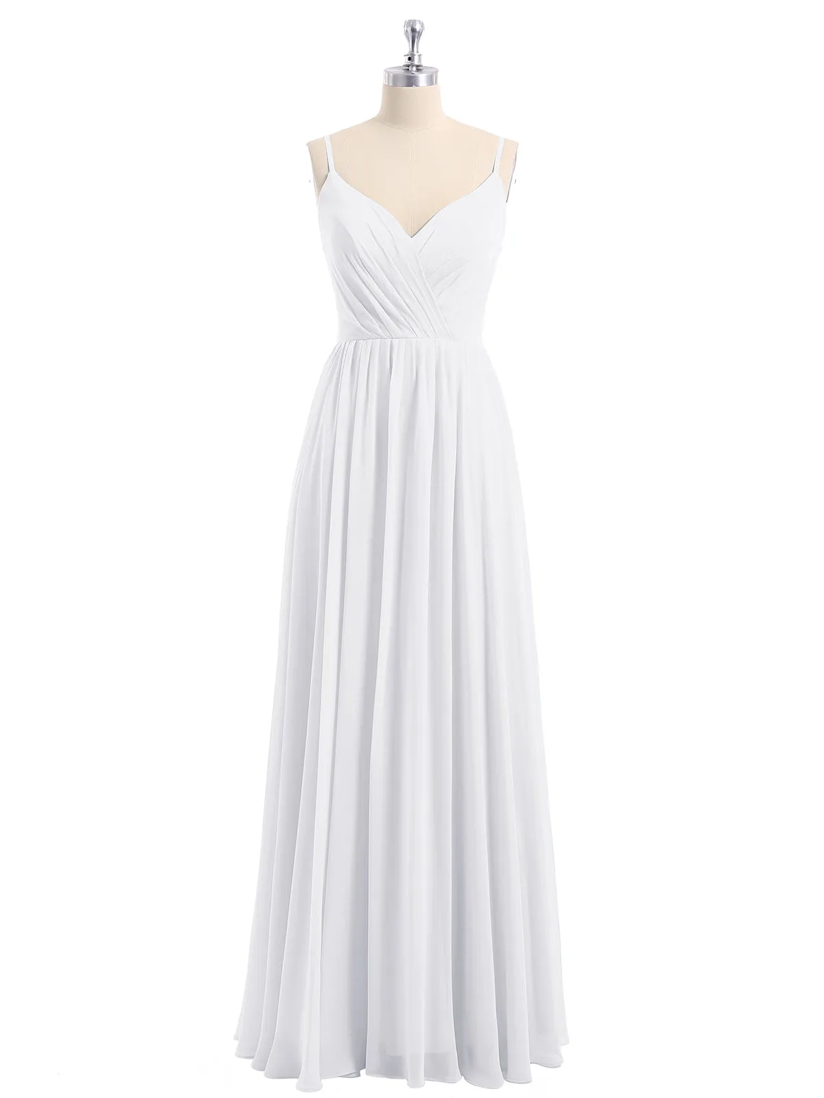 Chiffon Bridesmaid Dresses with Spaghetti Straps-White