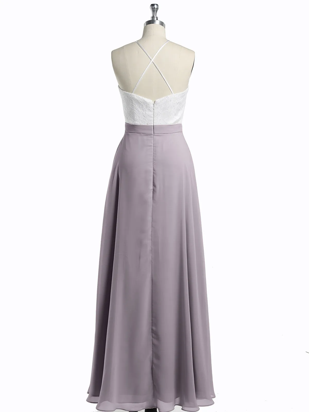 Chiffon Long Dresses with Ivory Lace Bodice-Dusk Plus Size