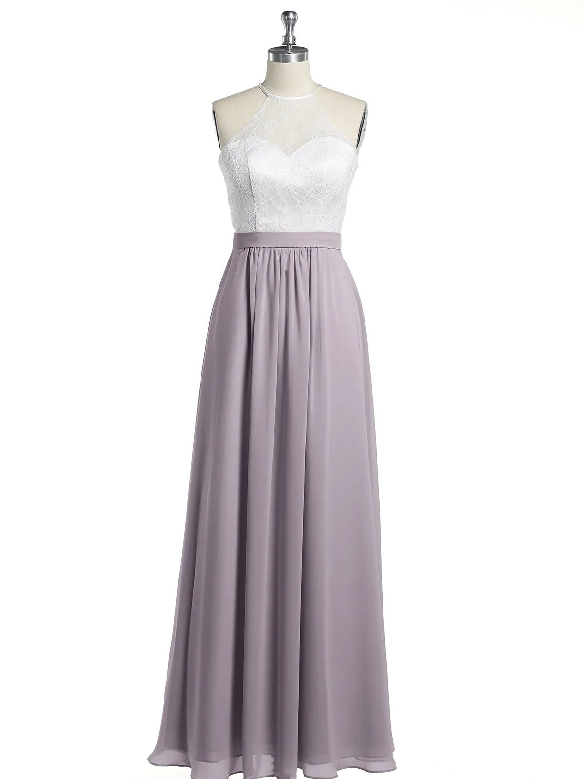 Chiffon Long Dresses with Ivory Lace Bodice-Dusk Plus Size