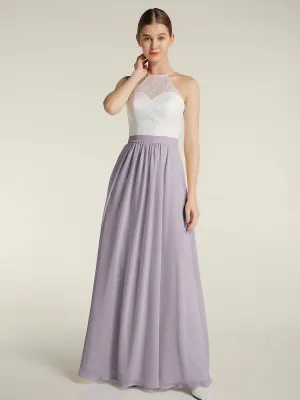 Chiffon Long Dresses with Ivory Lace Bodice-Dusk Plus Size