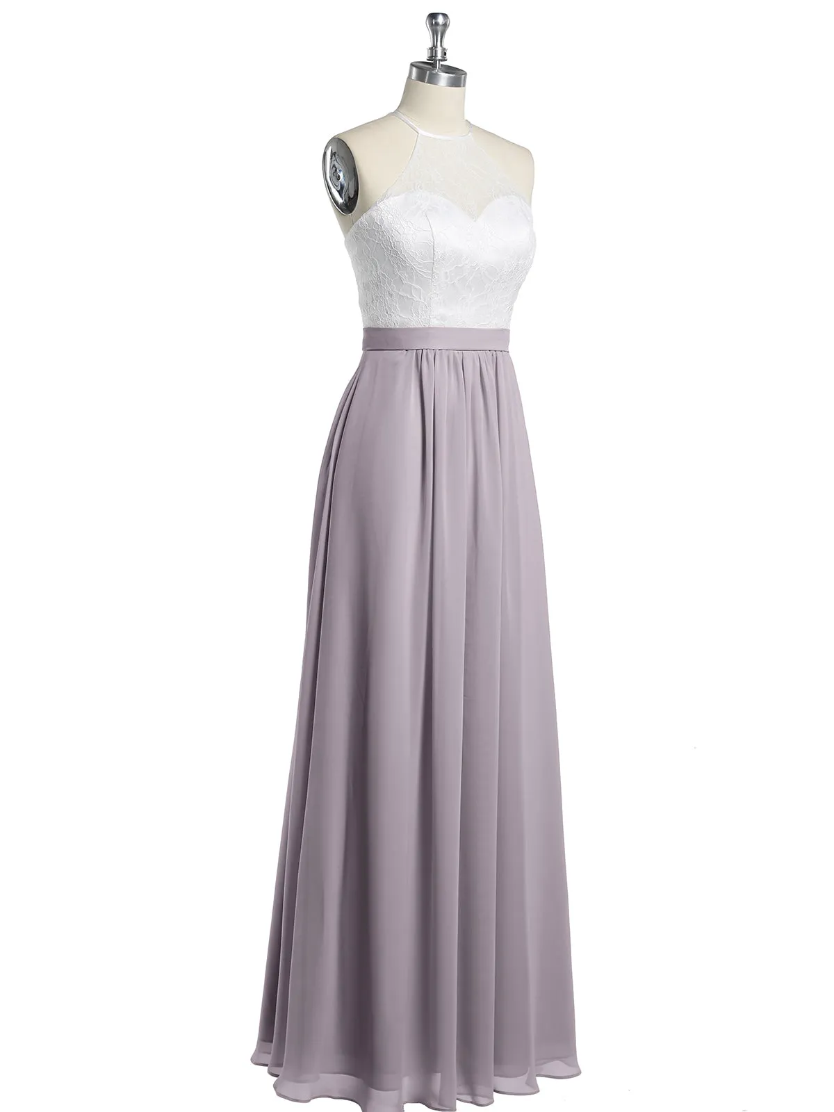 Chiffon Long Dresses with Ivory Lace Bodice-Dusk Plus Size