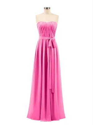 Chiffon Strapless Bridesmaid Gown with Sash-Azalea Plus Size