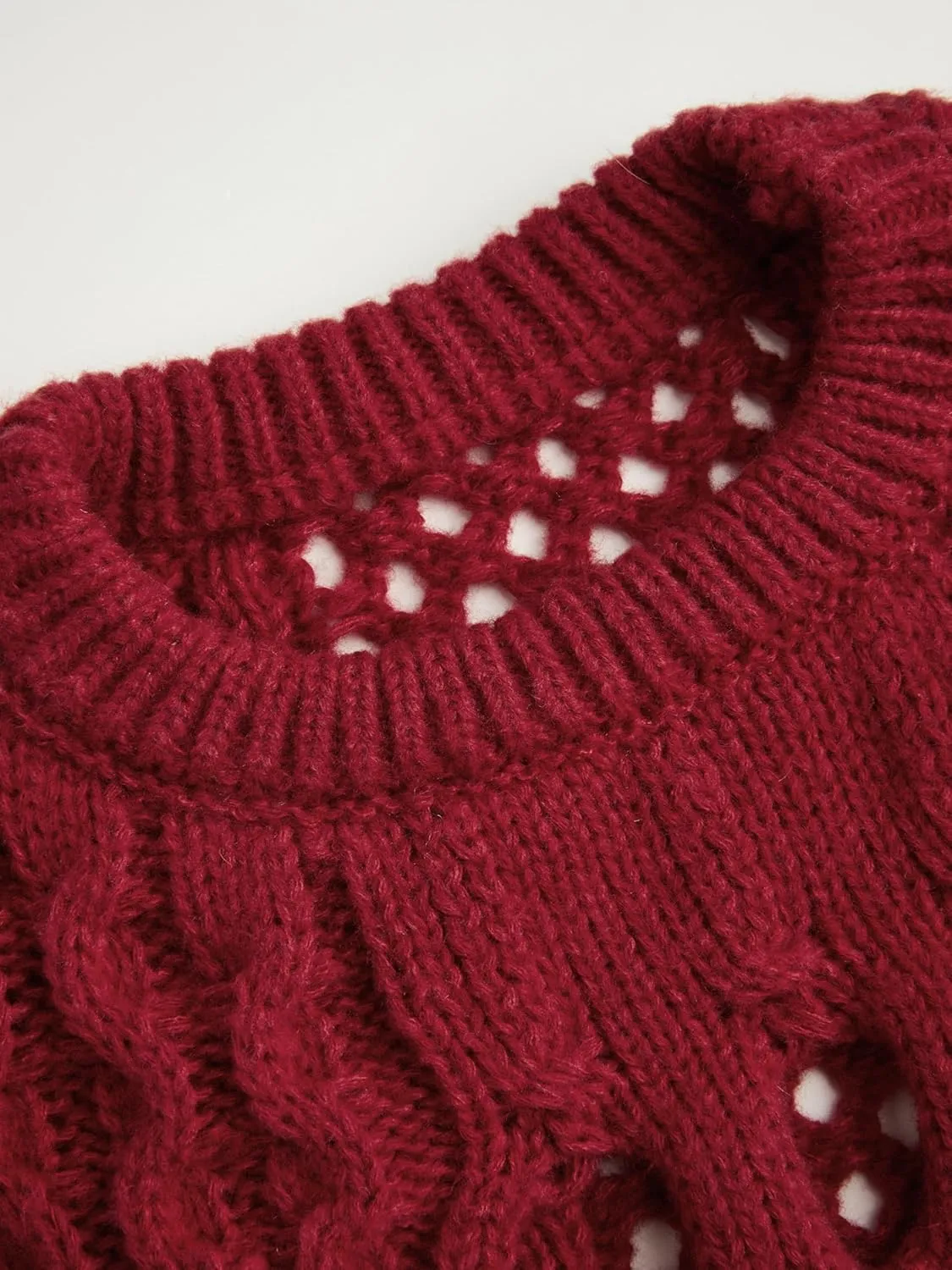 CIDER Cropped Sweaters for Women Knit Round Neckline Hollow Out Long Sleeve Crop Top Sweaters