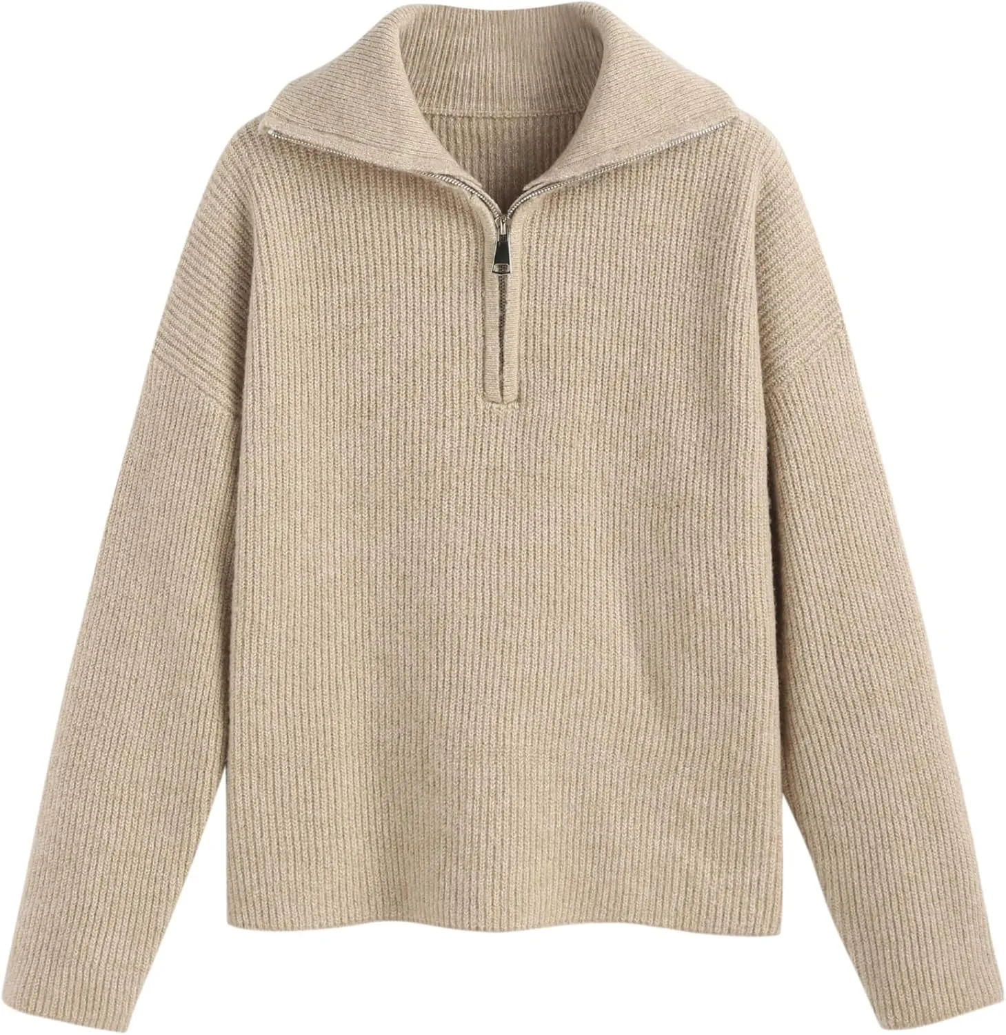 CIDER Quarter Zip Pullover Sweaters for Women Trendy V Neck Long Sleeve Fall Sweaters Solid Knit Chunky Sweater