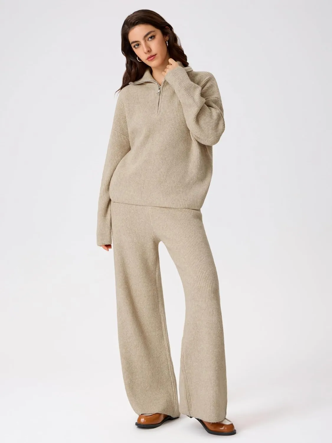 CIDER Quarter Zip Pullover Sweaters for Women Trendy V Neck Long Sleeve Fall Sweaters Solid Knit Chunky Sweater