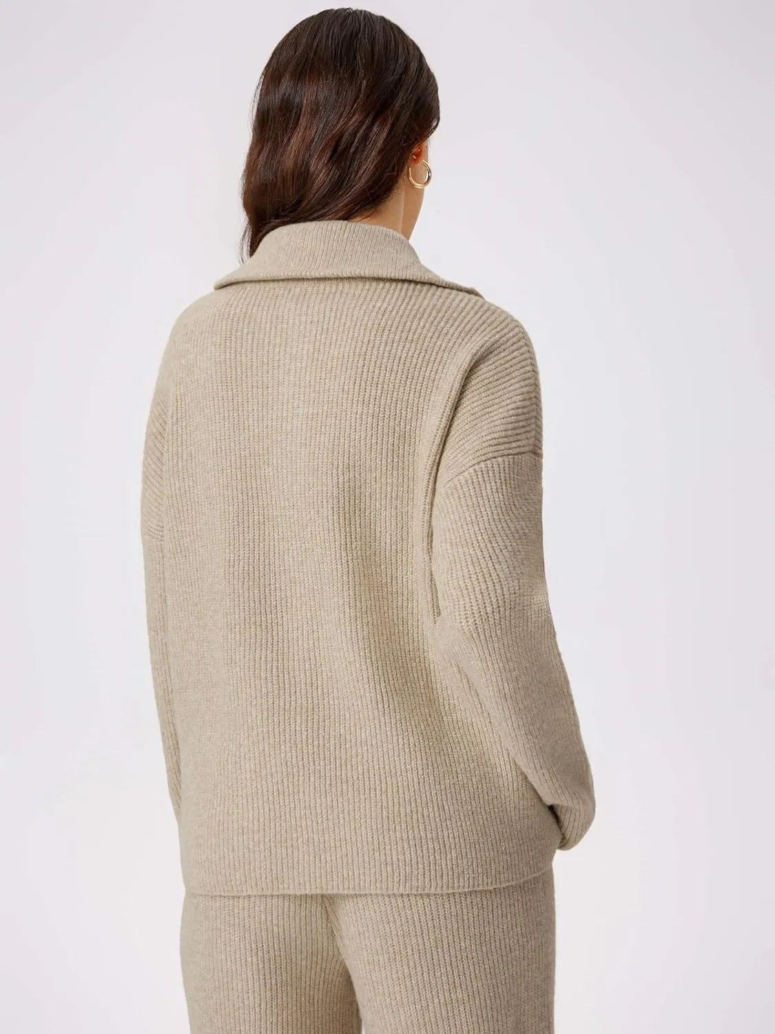 CIDER Quarter Zip Pullover Sweaters for Women Trendy V Neck Long Sleeve Fall Sweaters Solid Knit Chunky Sweater