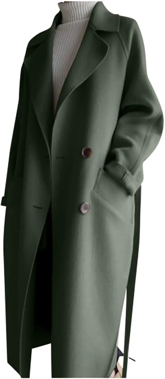 Coat for Women, Long Winter Trench Coats Elegant Solid Jackets Windproof Overcoats Casual Warm Outerwear with Belt