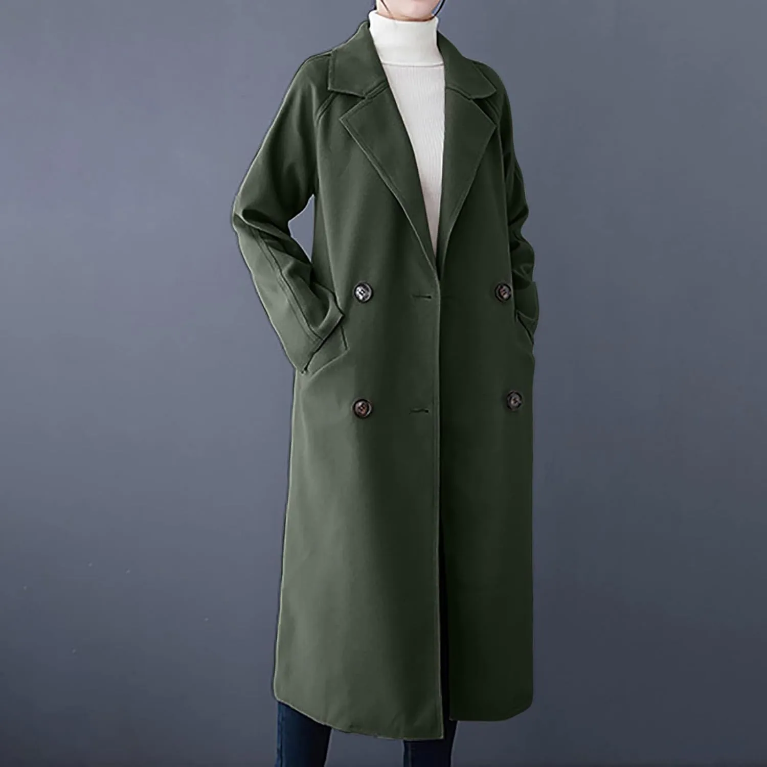 Coat for Women, Long Winter Trench Coats Elegant Solid Jackets Windproof Overcoats Casual Warm Outerwear with Belt