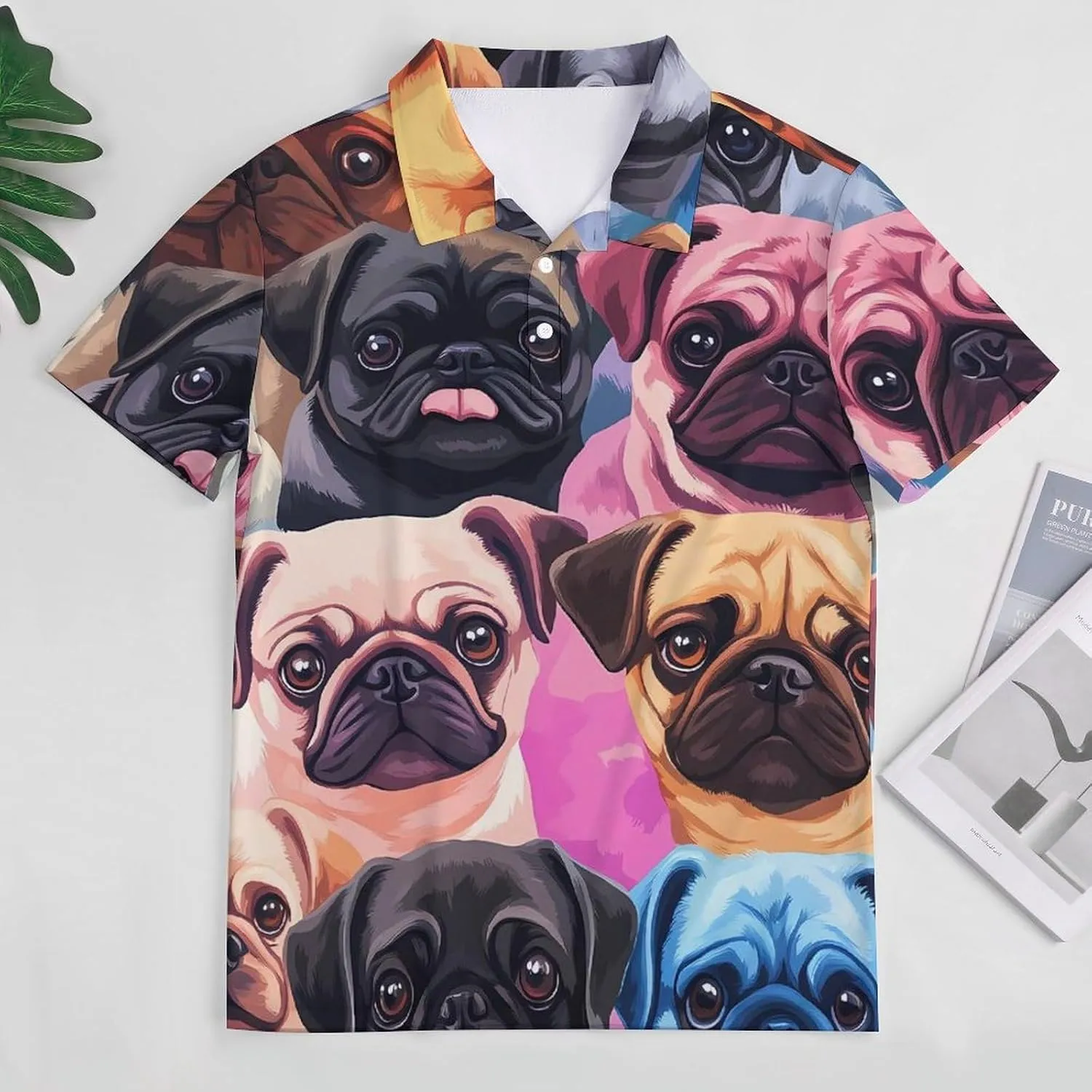 Colorful Pug Dog Slim Fit Men's Short Sleeve Polo Shirts Quick-Dry Breathable Golf T-Shirt Tops