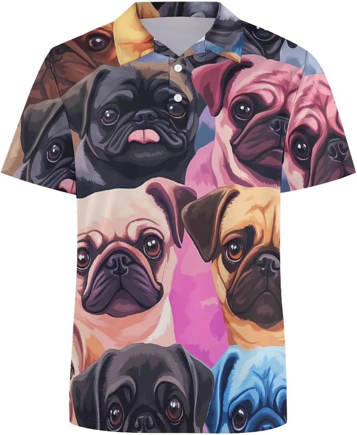 Colorful Pug Dog Slim Fit Men's Short Sleeve Polo Shirts Quick-Dry Breathable Golf T-Shirt Tops