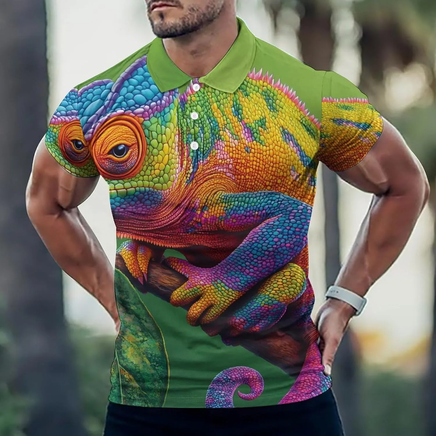 Colorful Rainbow Chameleon Slim Fit Men's Short Sleeve Polo Shirts Quick-Dry Breathable Golf T-Shirt Tops