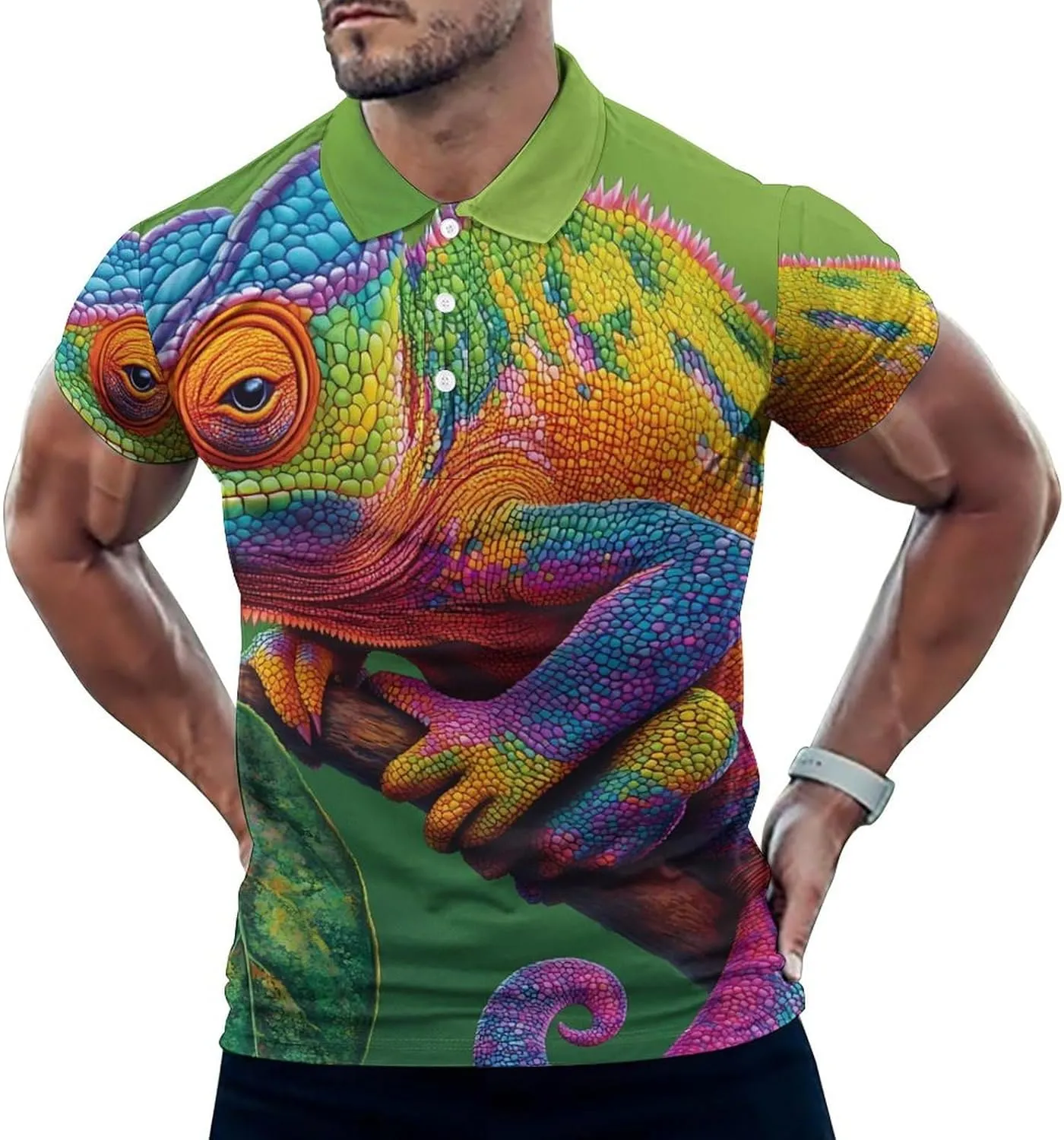 Colorful Rainbow Chameleon Slim Fit Men's Short Sleeve Polo Shirts Quick-Dry Breathable Golf T-Shirt Tops
