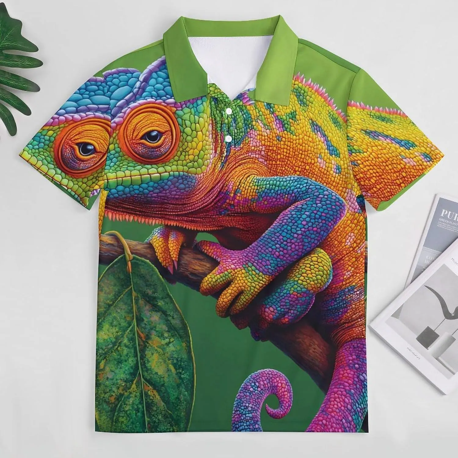 Colorful Rainbow Chameleon Slim Fit Men's Short Sleeve Polo Shirts Quick-Dry Breathable Golf T-Shirt Tops