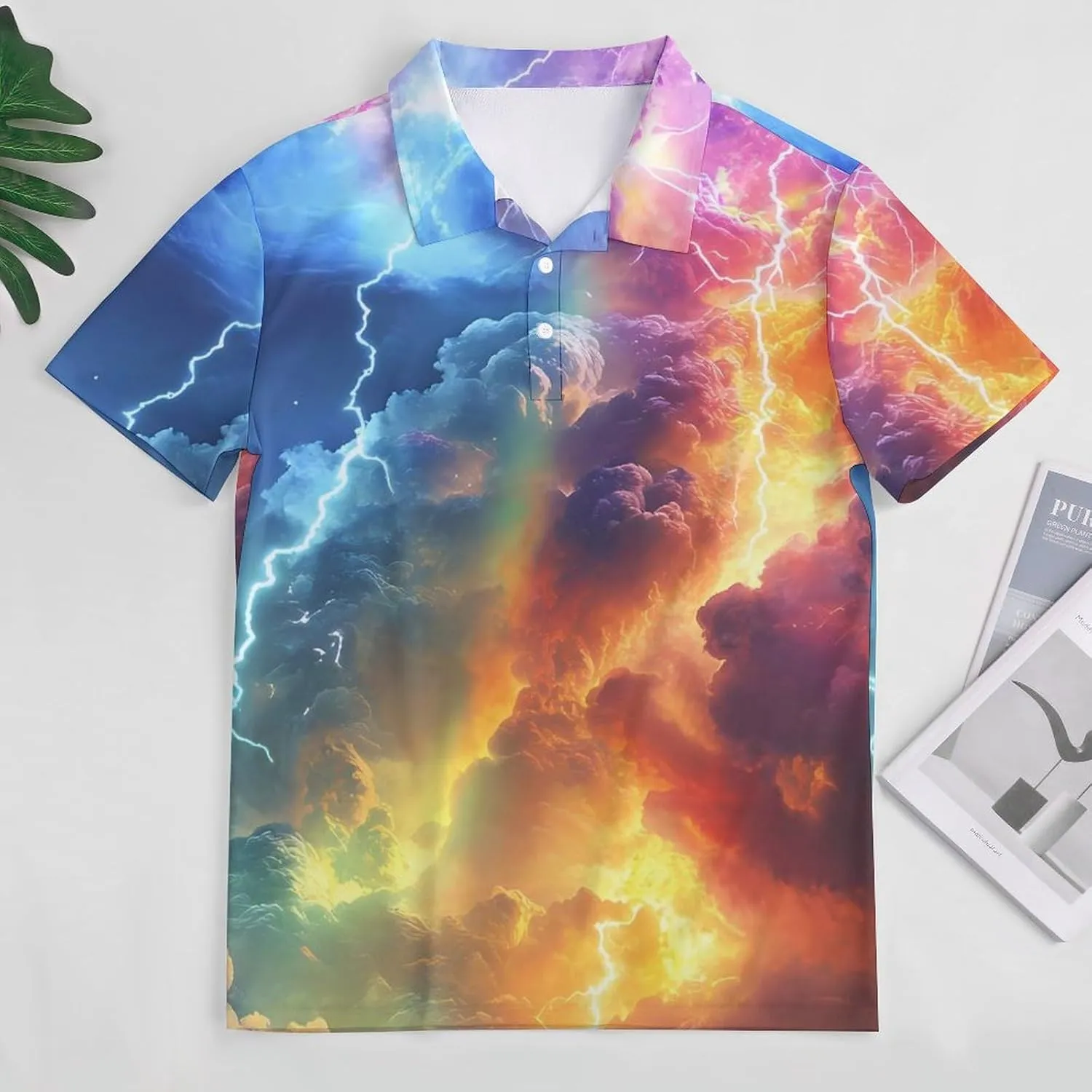 Colorful Rainbow Thunder Slim Fit Men's Short Sleeve Polo Shirts Quick-Dry Breathable Golf T-Shirt Tops