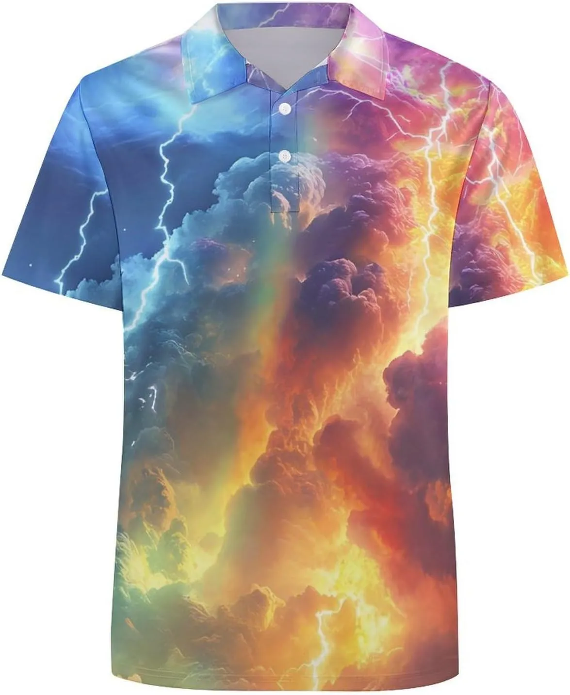 Colorful Rainbow Thunder Slim Fit Men's Short Sleeve Polo Shirts Quick-Dry Breathable Golf T-Shirt Tops