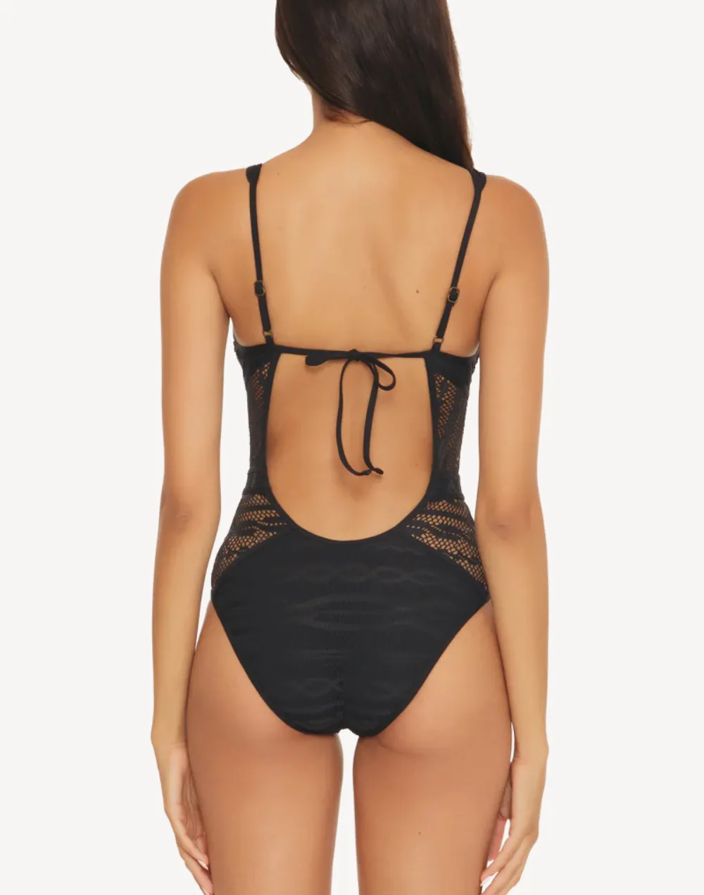 Colour Play Plunge Crochet One Piece Swimsuit