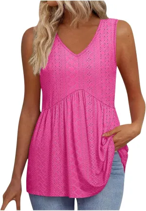 Comfy and Breathable Peplum Tunic Tops for Women Loose Fit Tank Top Summer Casual Dressy V-Neck Sleevless Shirts 2025
