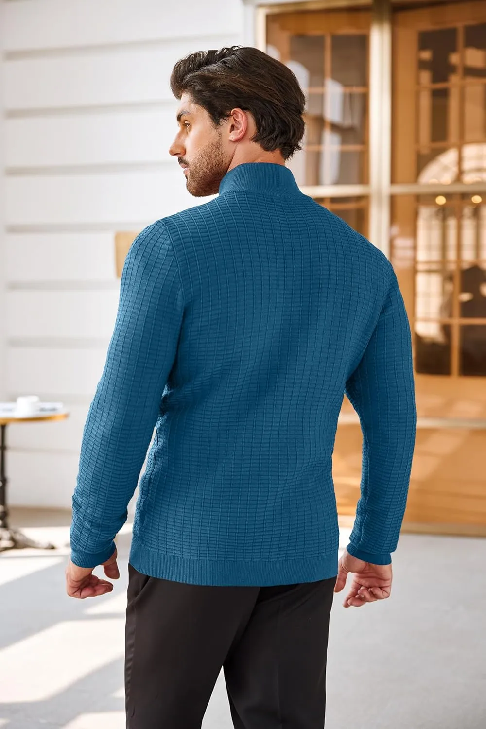 COOFANDY Men's Quarter Zip Sweaters Slim Fit Lightweight Cotton Knitted Casual Mock Neck Pullover Sweaters