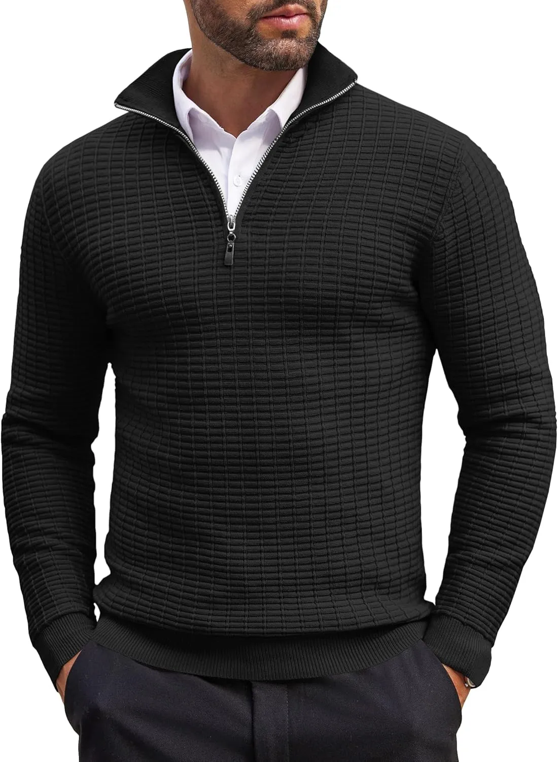 COOFANDY Men's Quarter Zip Sweaters Slim Fit Lightweight Cotton Knitted Casual Mock Neck Pullover Sweaters