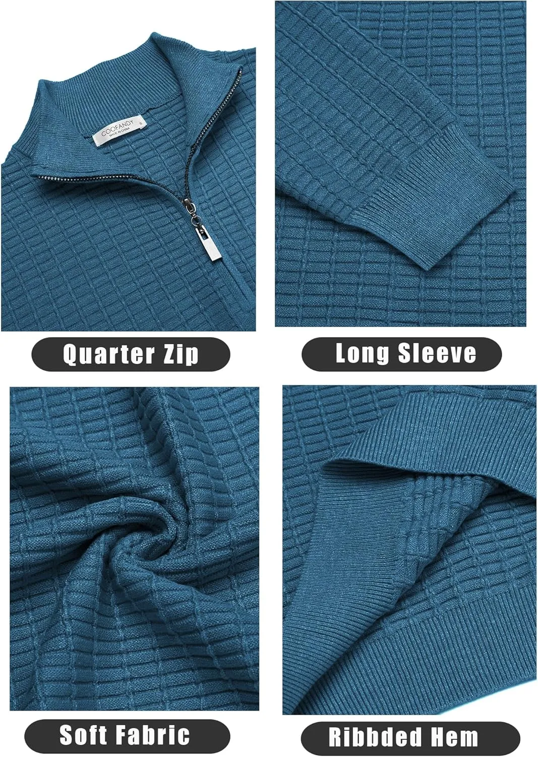 COOFANDY Men's Quarter Zip Sweaters Slim Fit Lightweight Cotton Knitted Casual Mock Neck Pullover Sweaters