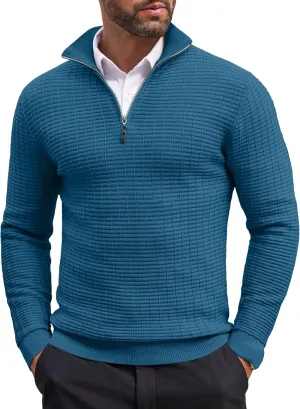 COOFANDY Men's Quarter Zip Sweaters Slim Fit Lightweight Cotton Knitted Casual Mock Neck Pullover Sweaters